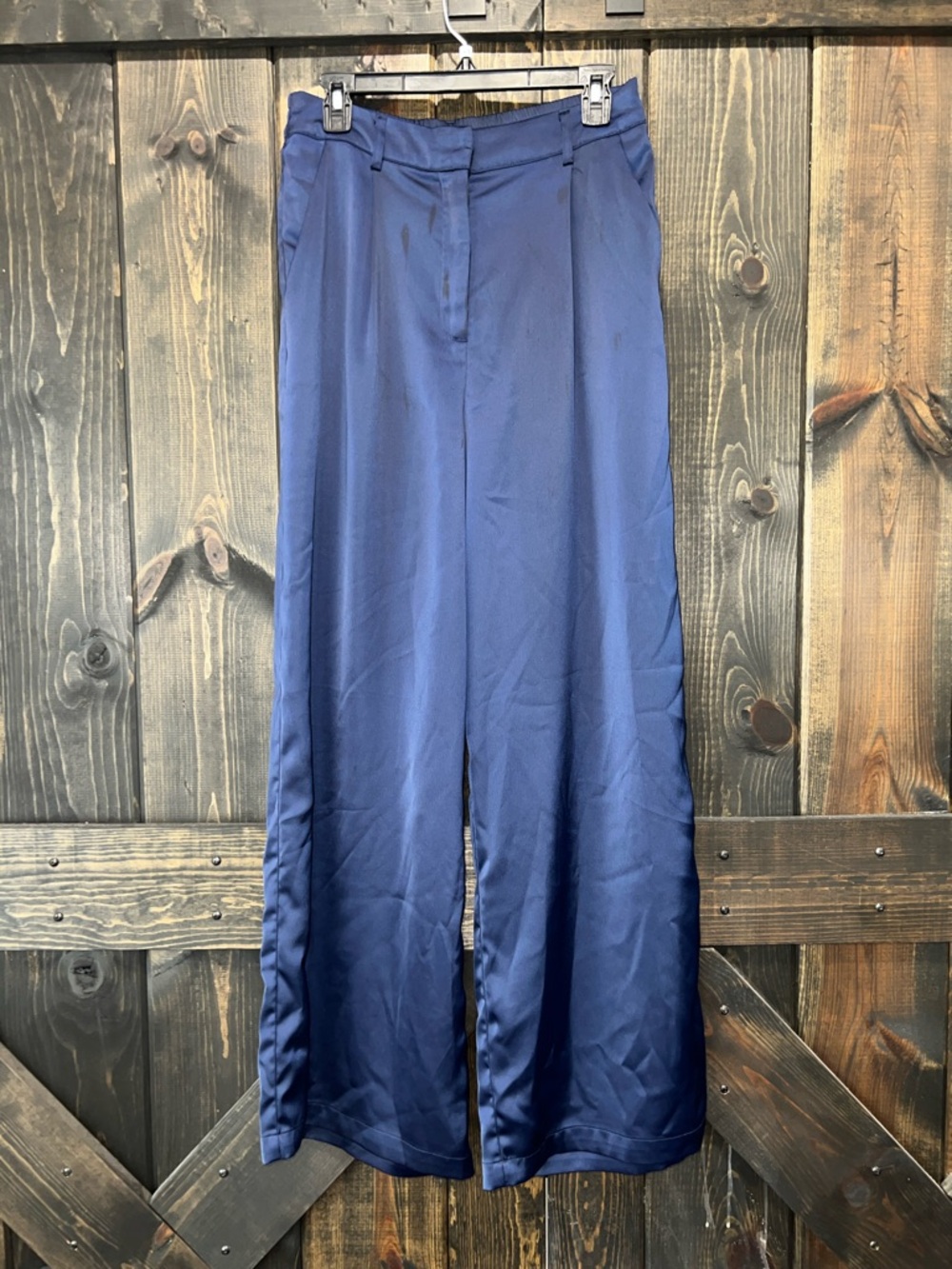 House of Harlow 1960‎ Charlie Wide Leg Pants L Navy Blue Satin Boho